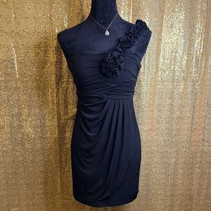 Sweet Storm Black One-Shoulder Dress with Floral Accent